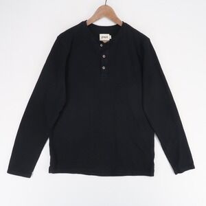 Pact Henley Shirt Mens L Black Waffle Thermal Long Sleeve Organic Cotton